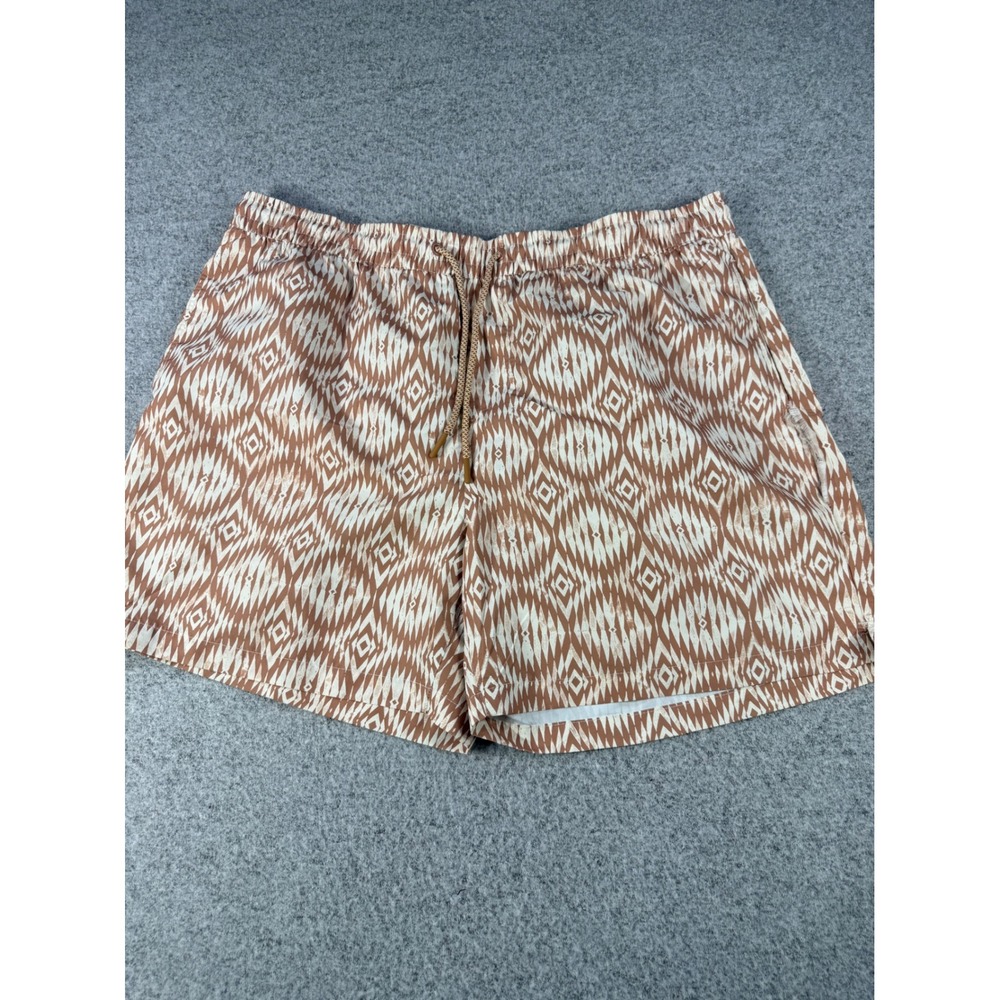 Forever 21 Men Tan White Geometric Ikat Print Swim Trunks Size 2XL XXL